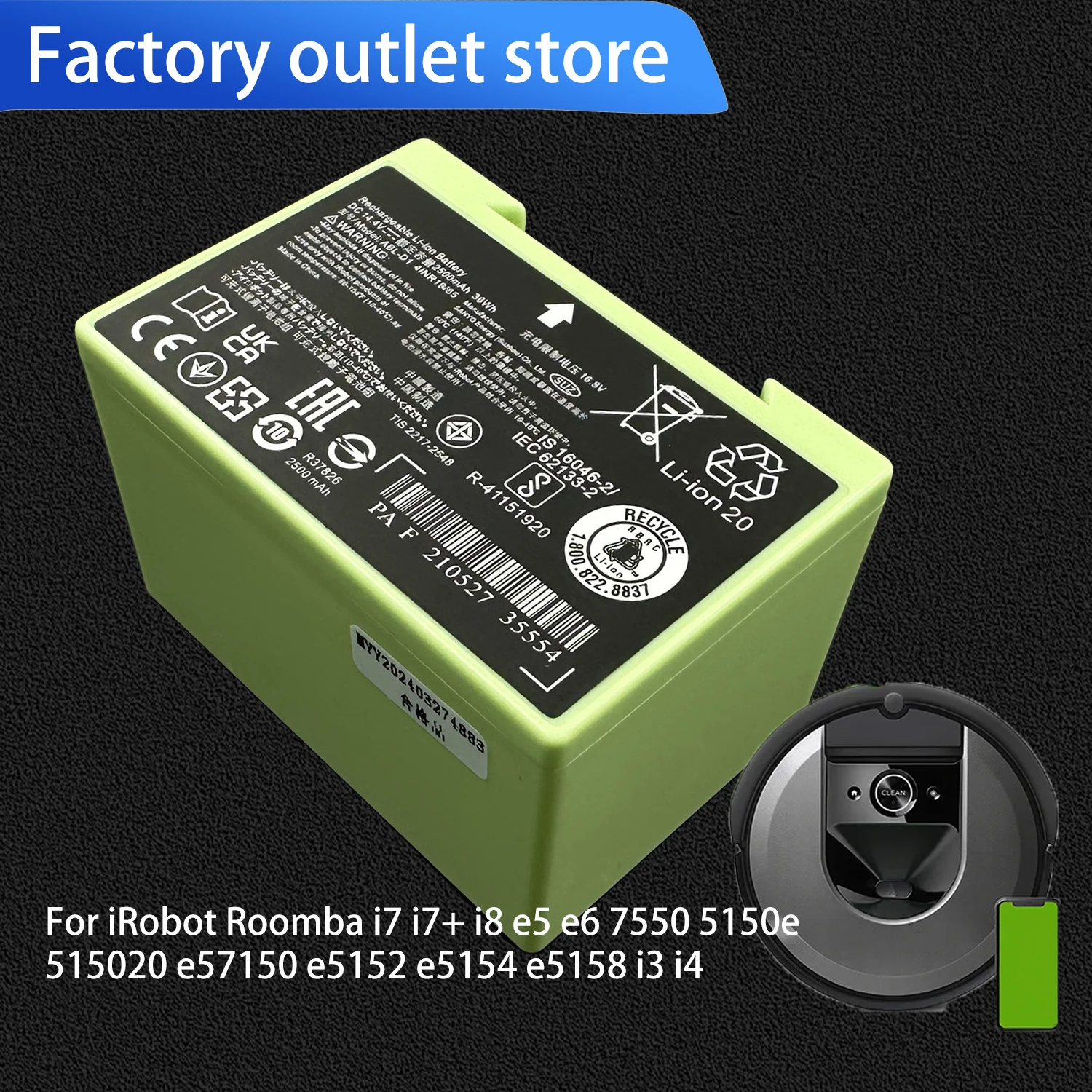 Replacement Battery ABL-D1 2500mAh For iRobot Roomba i7 i7+ i8 e5 e6 i7158 i7550 i7558 e6198 e5154 e5152 e5150 7550