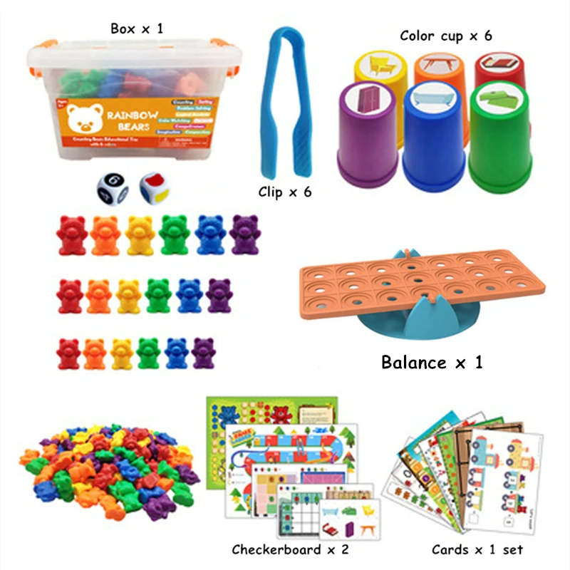 

Игрушечная коробка Монтессори, радужные стопки, Подсчетные медведи, цветные весы, сенсорные игрушки, детские развивающие игрушки Mintessori, игры для детей