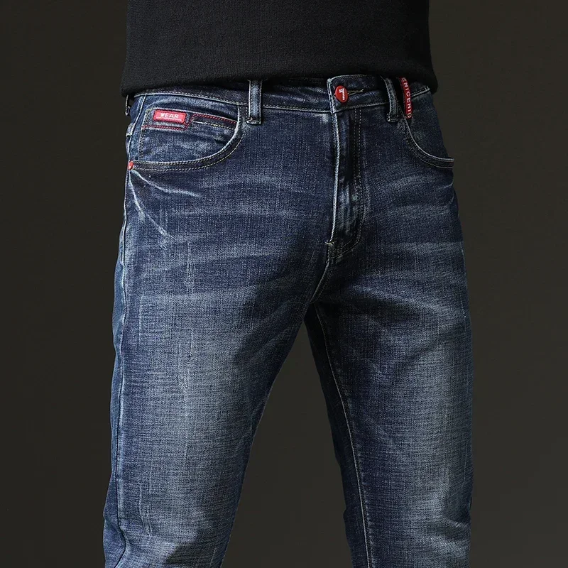 Men Jeans Mens Jeans Jeans Trousers Elastic Jeans Denim Trousers Mens Casual Trousers Spring Autumn Men's Blue Jeans Solid Color Micro-elastic Classic Jeans Men Straight Slim Fashion Denim Trousers Male