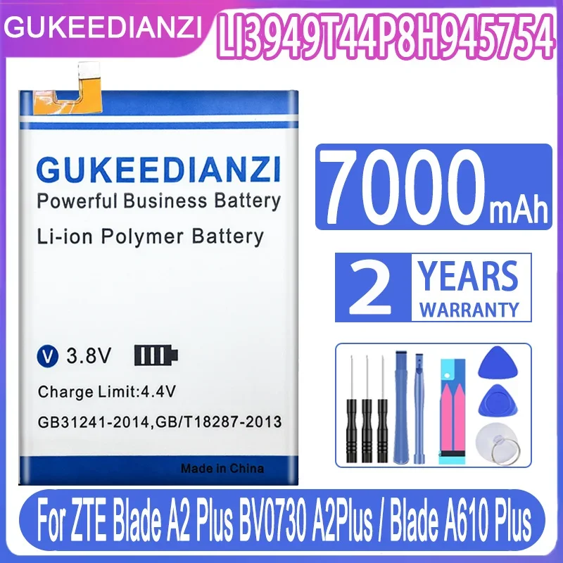 

GUKEEDIANZI 7000mAh Li3949T44P8h945754 Battery For ZTE Blade A2 Plus BV0730 A2Plus/For ZTE Blade A610 Plus Battery + Free Tools