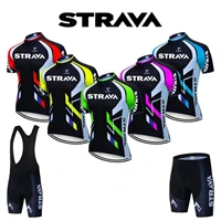 Strava Bike Jersey Set Summer Cycling T-Shirt Bib Shorts Set Triathlon Mountain Bike Clothes Quick-drying sweat wicking 1