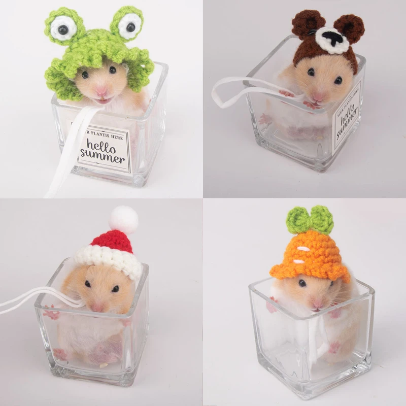 Small Animal Clothes Pet Headgear Handmade Knitted Hat Hamster Cute Headwear