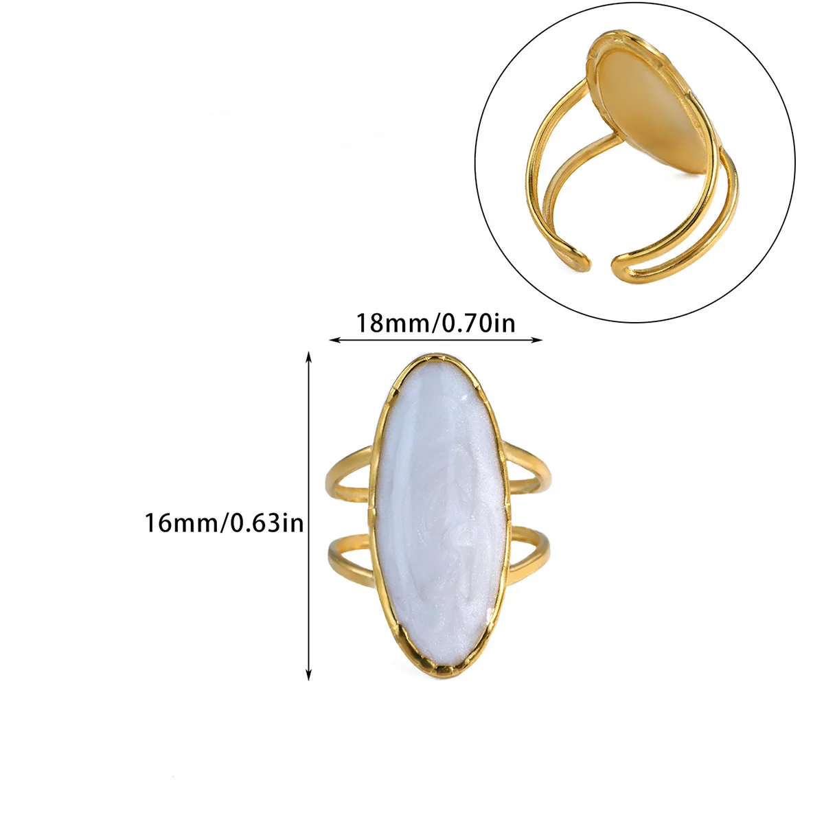 Irregular White Stone Rings for Women Gold Color Stainless Steel Oval Adjustable Ring Aesthetic Party Trendy Jewelry Gift