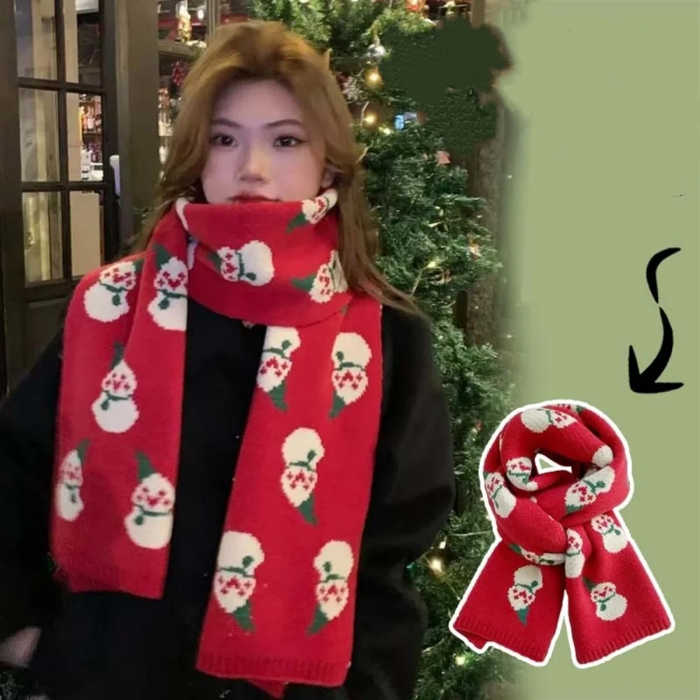 Winter Warm Scarf Christmas Reindeer Elk Snowman Knitted Scarf Soft Yarn Neck Wrap Scarf Couple Women Girls Christmas Gifts