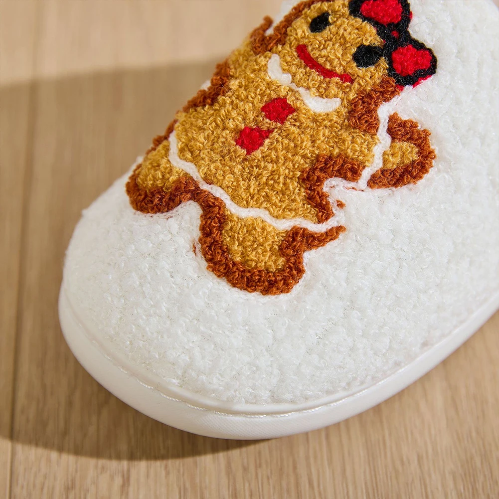 Women Slippers Christmas Gingerbread Elk Slippers Flat Thermal Slippers Cute Gingerbread Slippers Soft Sole Home Shoes Xmas Gift