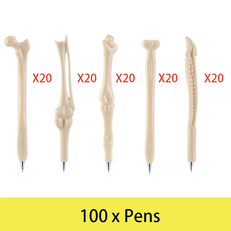 새로운 손가락 뼈 디자인 모양 블랙 0.7mm 잉크, 학생 사무실용 볼펜 문구, 부드럽게 쓰기, 100 개