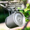 Pure Titanium Mug with Lid, Outdoor Folding with Handle, Double-layer Anti-scalding Portable Travel Set, Camping Water Cup 2