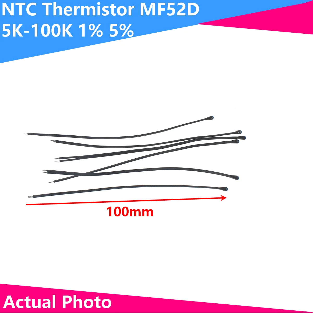 10PCS NTC Thermistor MF52D 5K 10K 20K 30K 50K 100K Temperature sensor B3950 1% L100MM