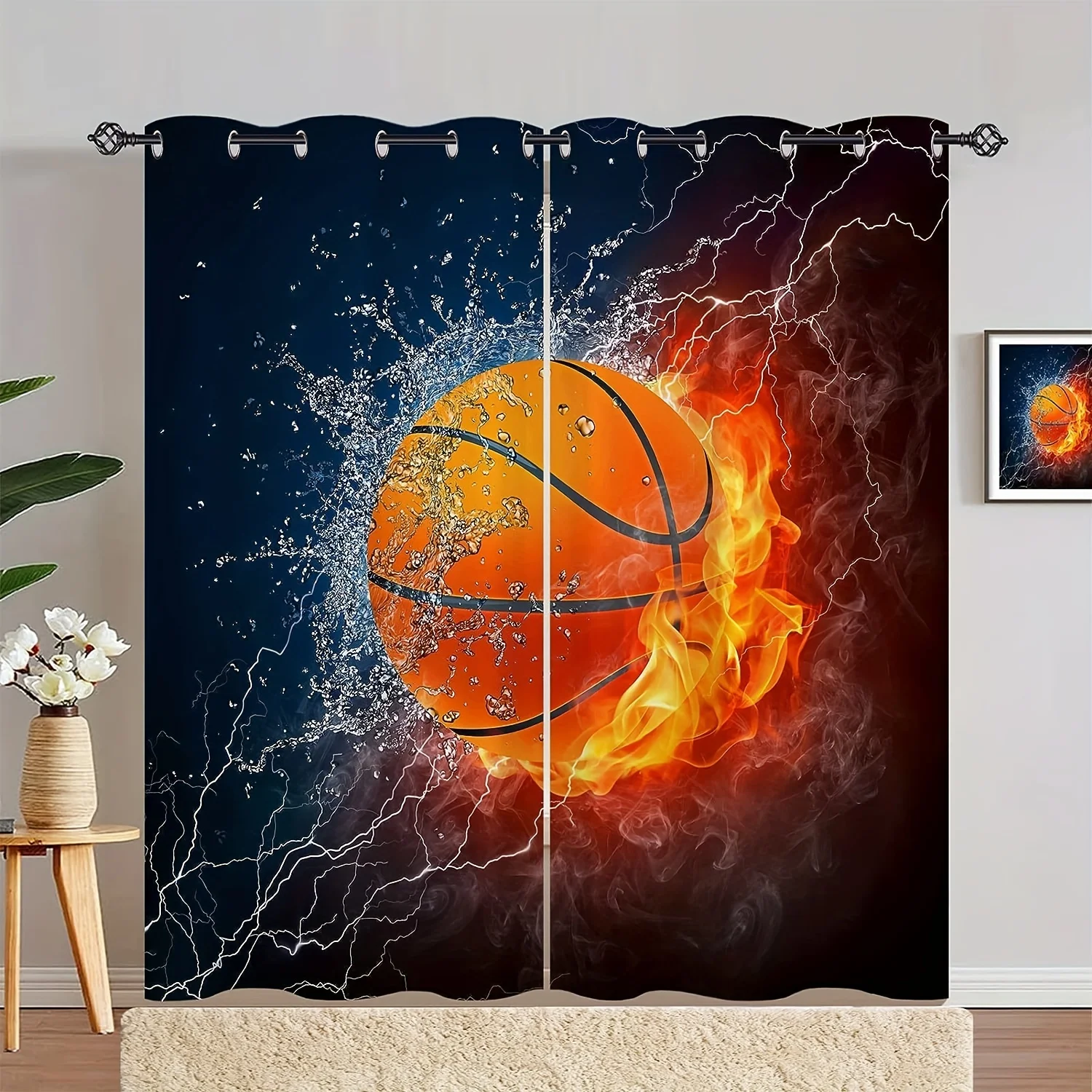 

Fire Basketball Football Spaorts Boy Window Curtains Blinds For Kids Bedroom Living Room Bathroom Kicthen Door Home Decor 2Pcs