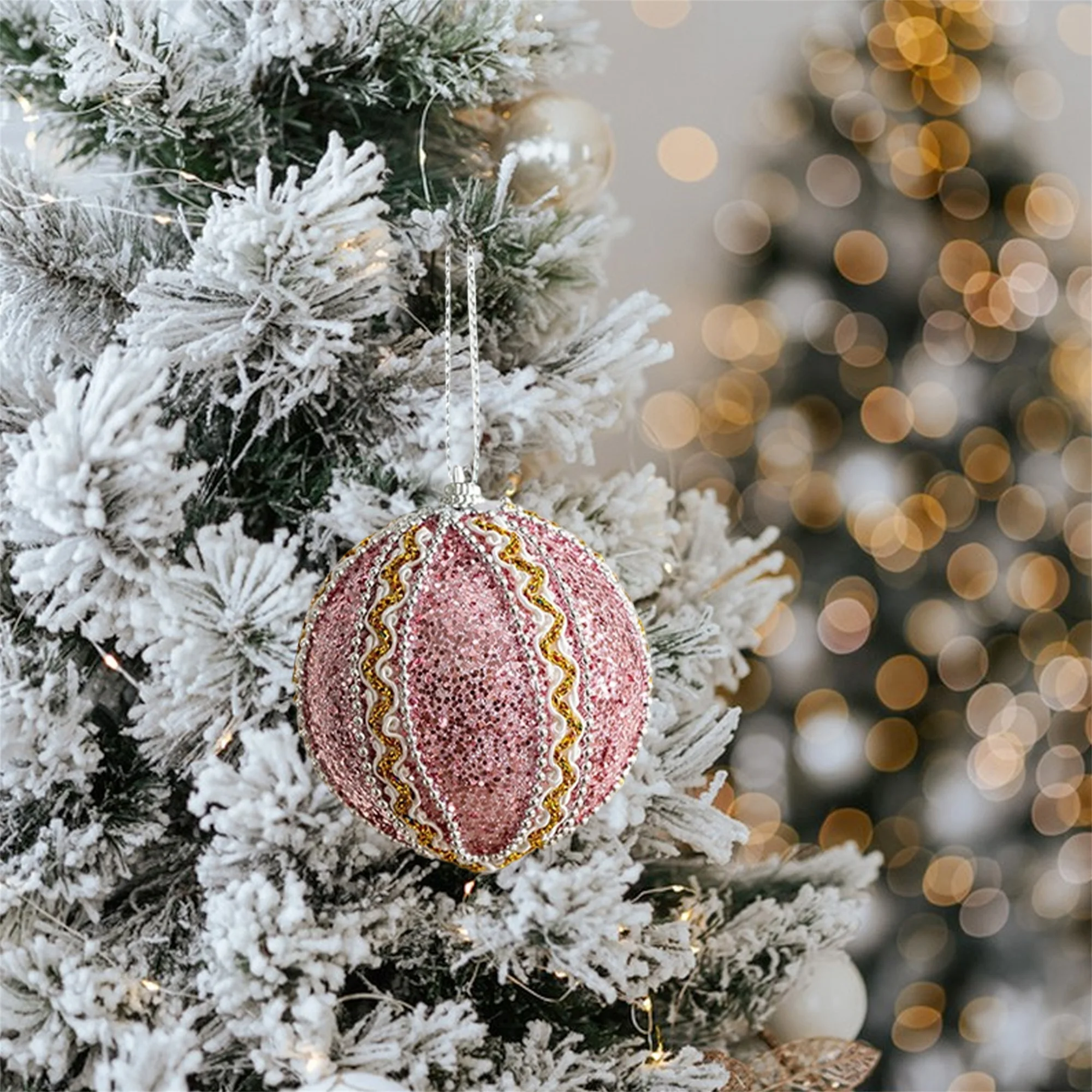 Christmas Tree Ornaments Glitter Plastic Ball Present Welcome Sign Ornaments Hanging Decorations for Home and Office