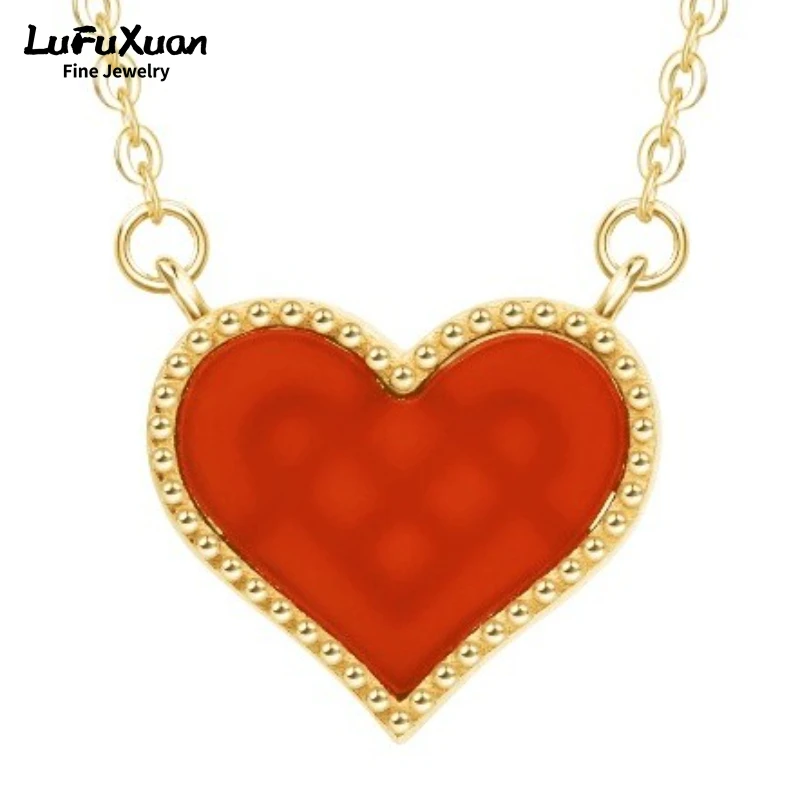 

LuFuXuan Sterling Silver 925 Red Agate Necklace Heart Concentric Knot Pendant Versatile New Year Gift