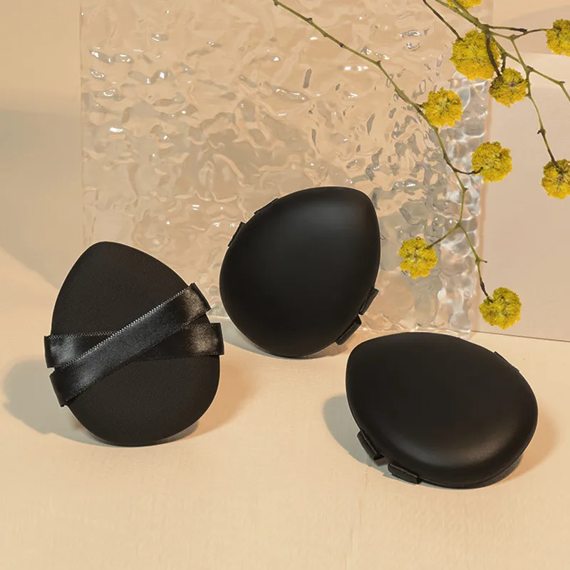 5PCS Black Leather Cushion Powder Puff Double Ribbon Foundation Blending Makeup Sponge Applicator Beauty Egg Dry Wet Dual Use