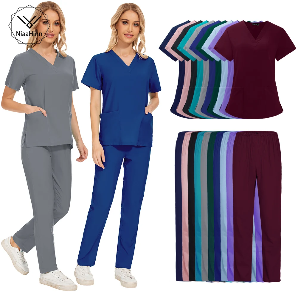 Scrub Suit for Women Short Sleeve Top Pant Joggers Scrubs Sets Designer Medical Scrubs Uniform Simple Solid Colors Set medical uniform