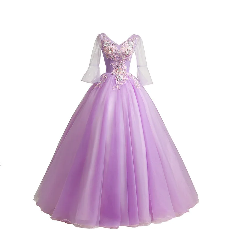

Ashely Alsa Lavender Princess Prom Dresses 16 Lace Applique Long Birthday Party Dress Homecoming Evening Gown Vestido De Festa