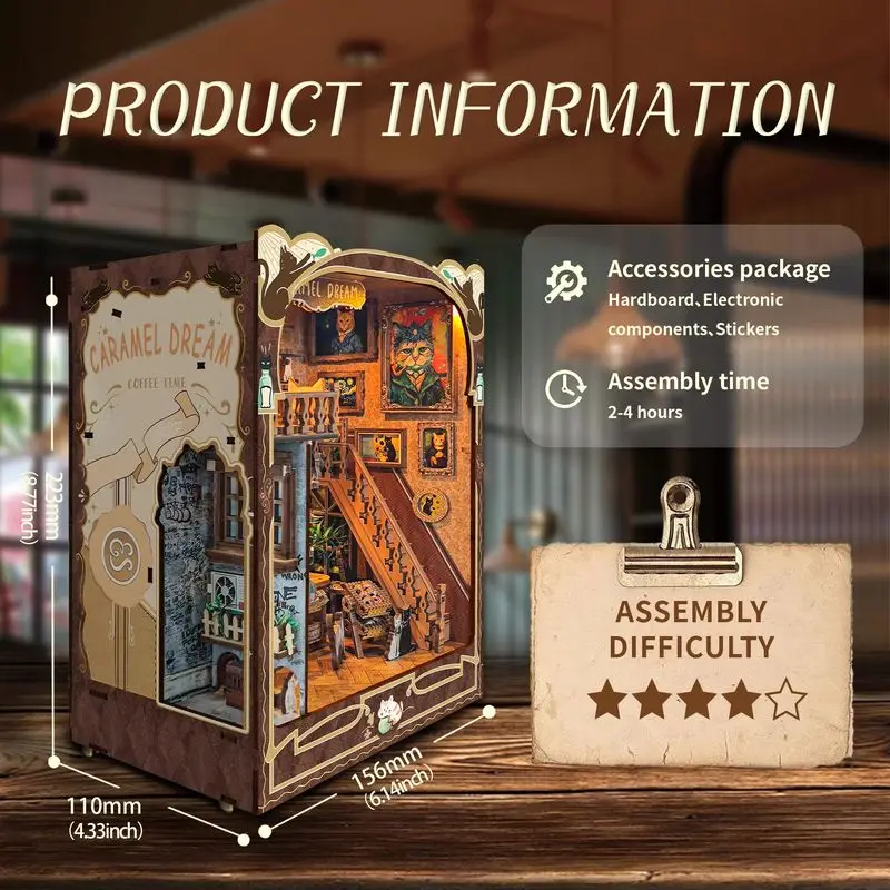 New Wooden Diy Handmade Bookend Book Nook Insert Shelf Caramel Dream Miniature Model Kits With Furniture Bookshelf New Year Gift 2