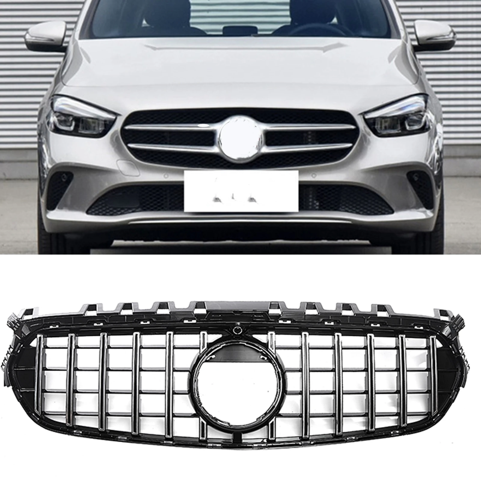 

Grill Front Grille For Mercedes Benz B-Class W247 2020-2022 GT R Style Silver/Black Car Upper Bumper Intake Hood Mesh Grid Trim