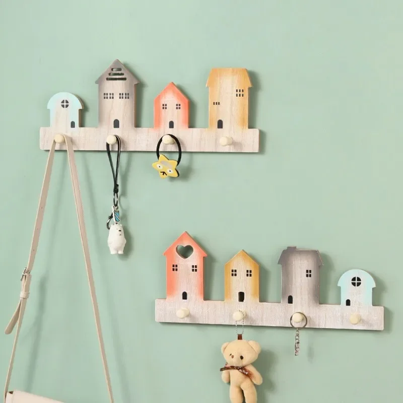 Cartoon Solid Wood Key Storage Holder Rack Indoor Porch Wall Hanging Hat Bag Coat Hanger Home Entrance Decor Decorative Hook 5