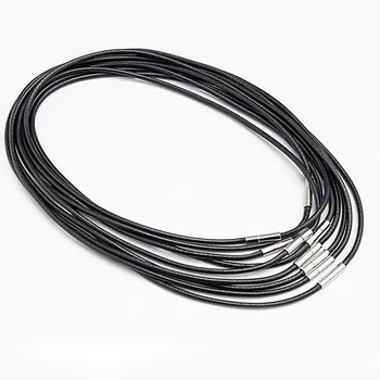 1.5/3mm 45/50/60cm Black Leather Rope Chain Necklace For Women Men Jewelry With Clasp Wax Cord Chain Line String For DIY Pendant 1