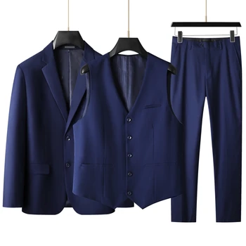 (XL-9XL) 고급 라지 사이즈 남성 수트 (수트 + 조끼 + 바지) 플러스 지방 비즈니스 포멀 웨딩 드레스 3/2 세트 사계절