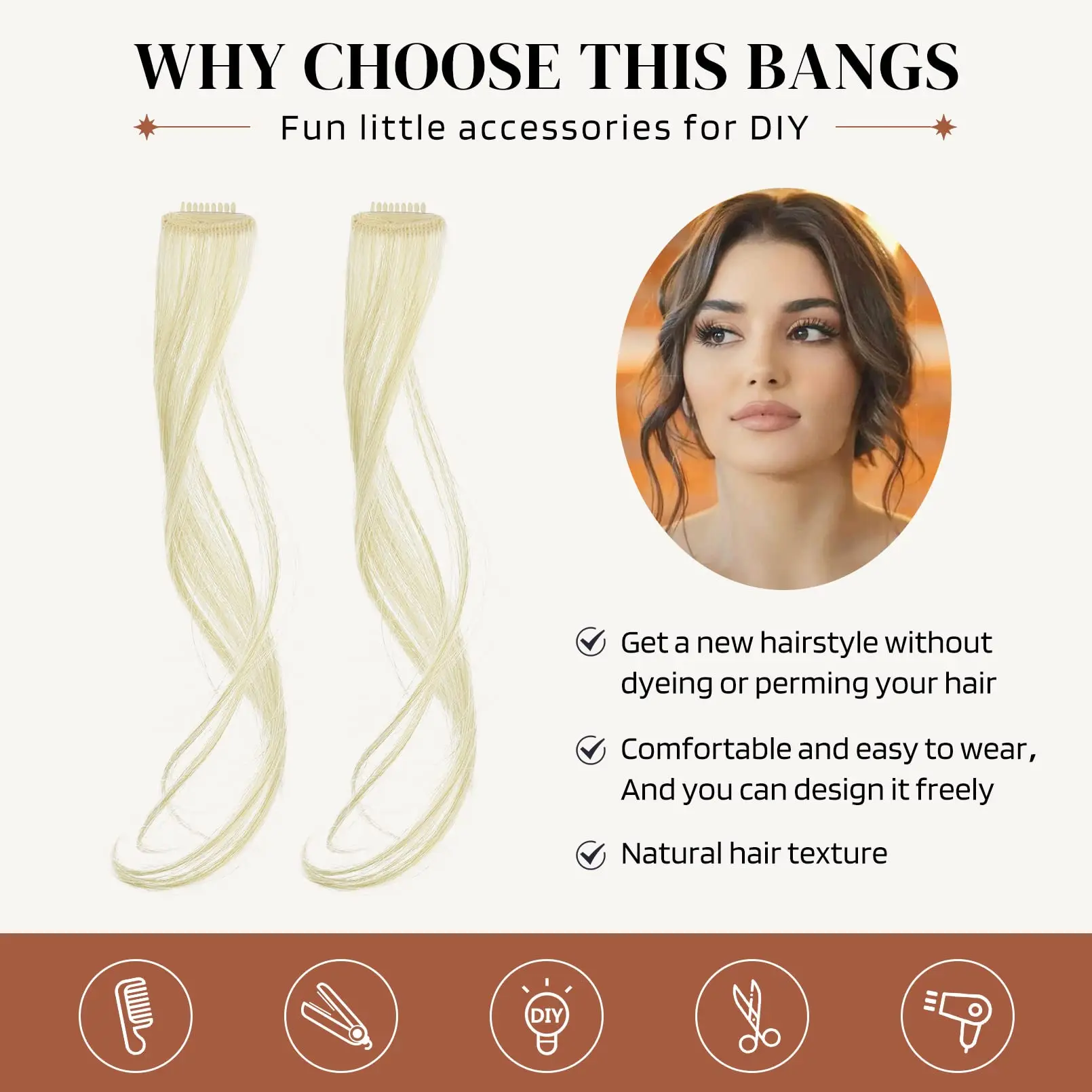 Synthetic Hair Bangs Clips for Women Long Fake Fringe