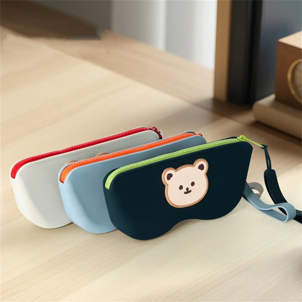 Silicone Glasses Bag with Wrist Rope Cartoon Bear Sun Glasses Case Portable Sunglasses Protective Cover Travel Storage Bag