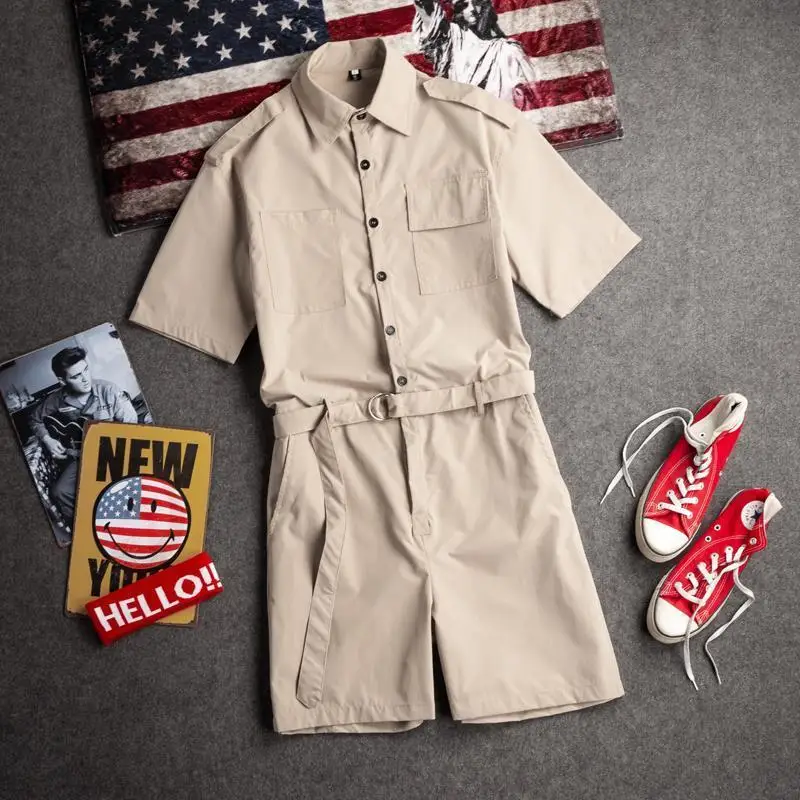 Summer suit men's short sleeved jacket casual Korean version jumpsuit trendy and handsome set