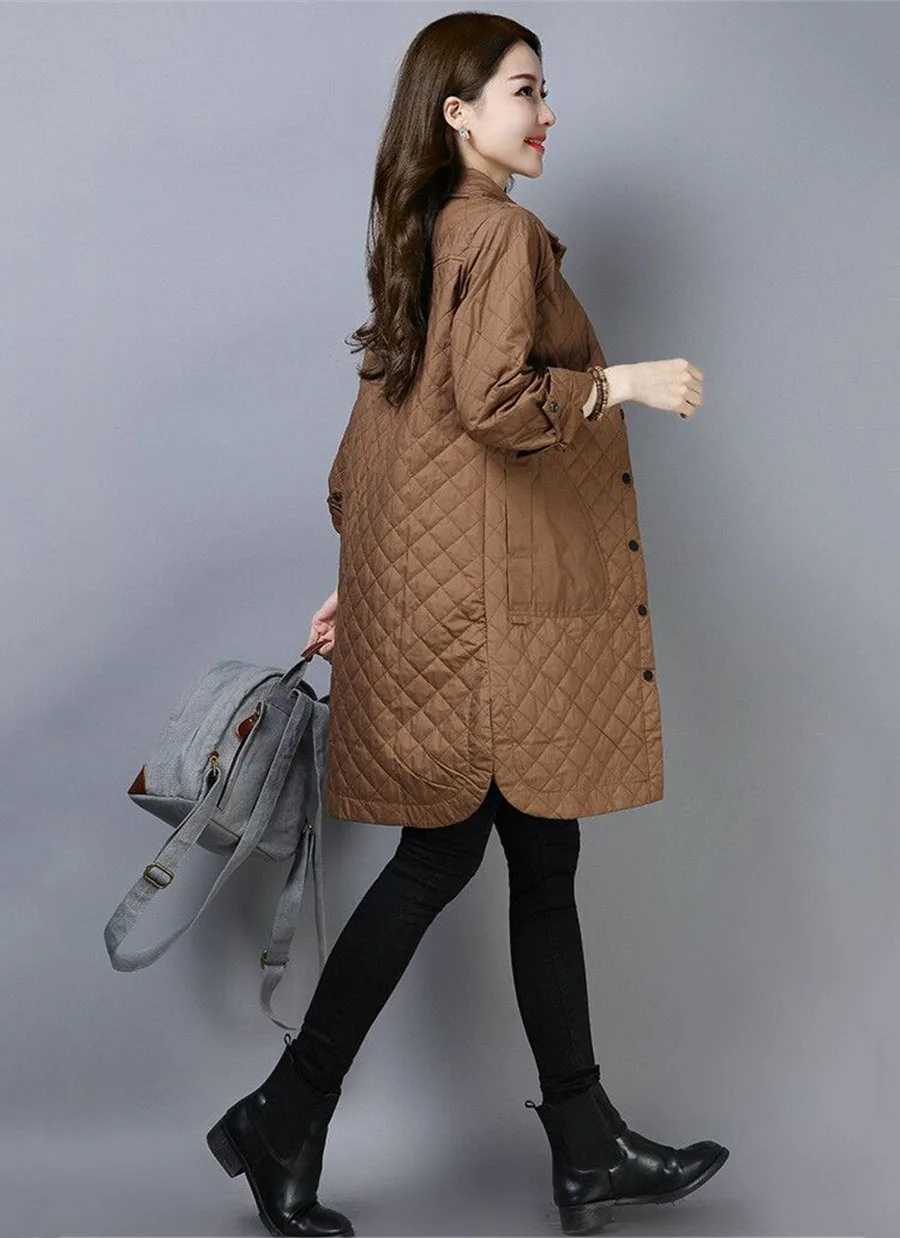 Lässige mittellange leichte Parkas-Jacken Übergroße Damen-Baumwollpolstermäntel Lose wasserdichte Casacos Herbst Winter_voghion.com