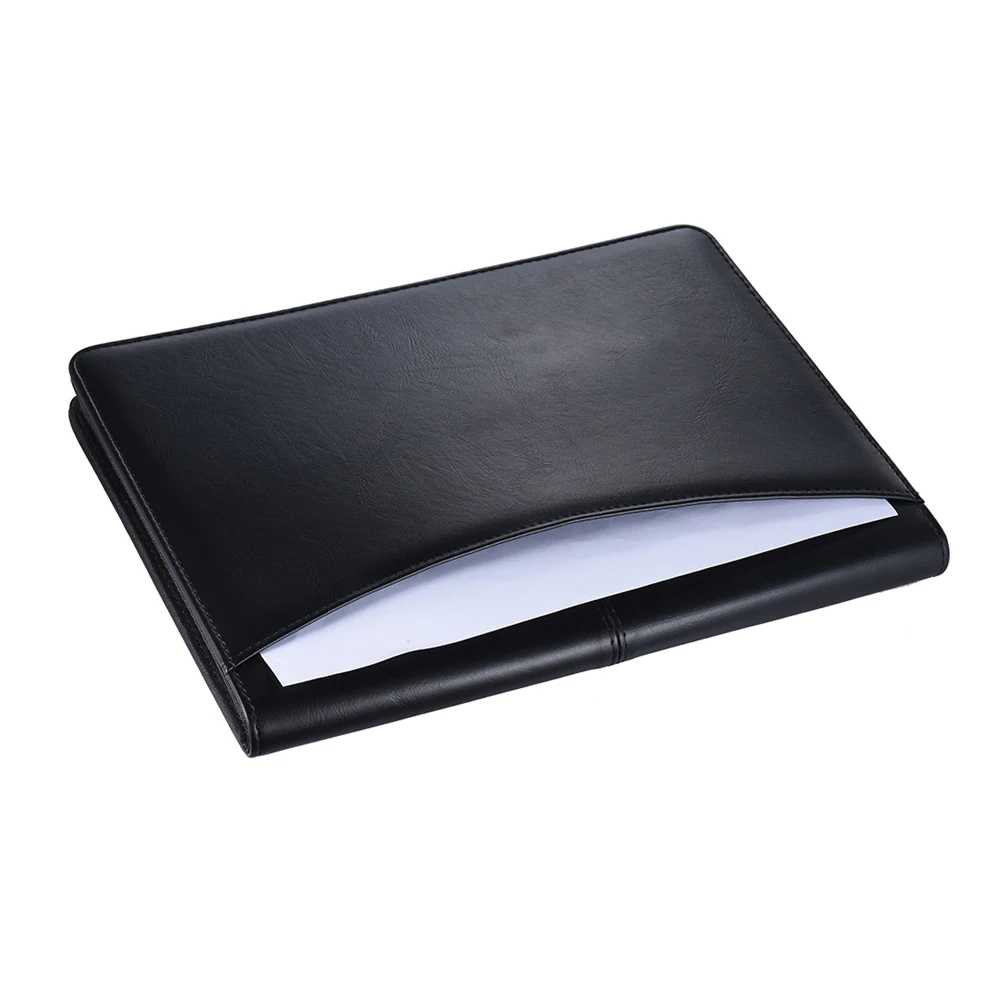 Multifunctional Professional Business Portfolio Padfolio Folder Document Case Organizer A4 PU Leather Zippered Closure with Pad