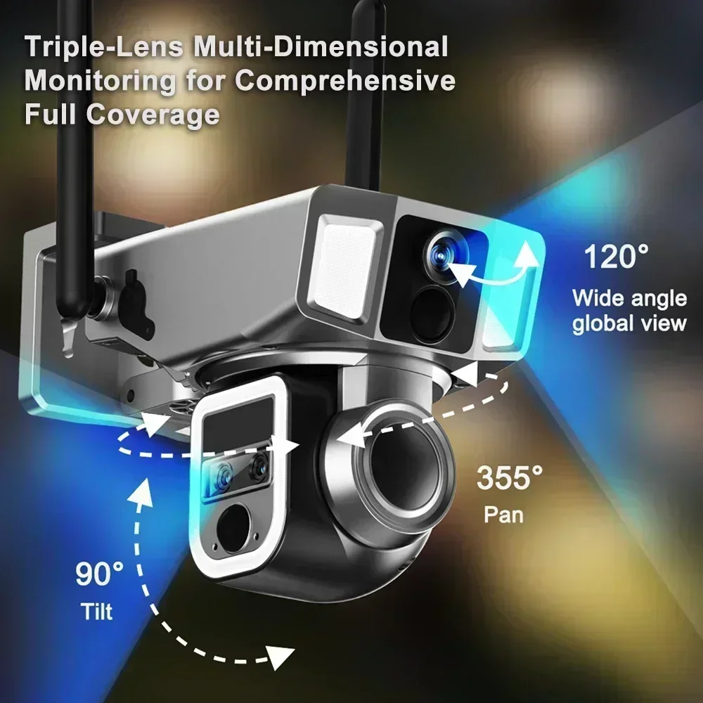 PEGATAH 12MP 4G Wireless 10X Zoom Solar Camera 4K WiFi Three Lens Solar Panel Human Detection PTZ Security Cam Waterproof Camera
