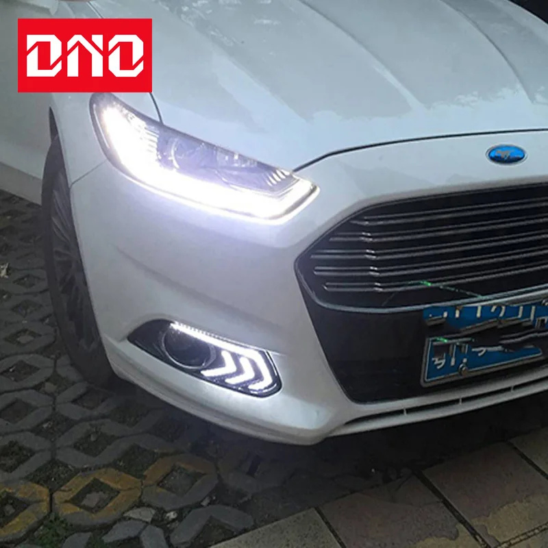 

12V LED DRL Daylights For Ford Mondeo Fusion 2013 2014 2015 2016 Yellow Turn Signal Daytime Running Light Car Foglamp