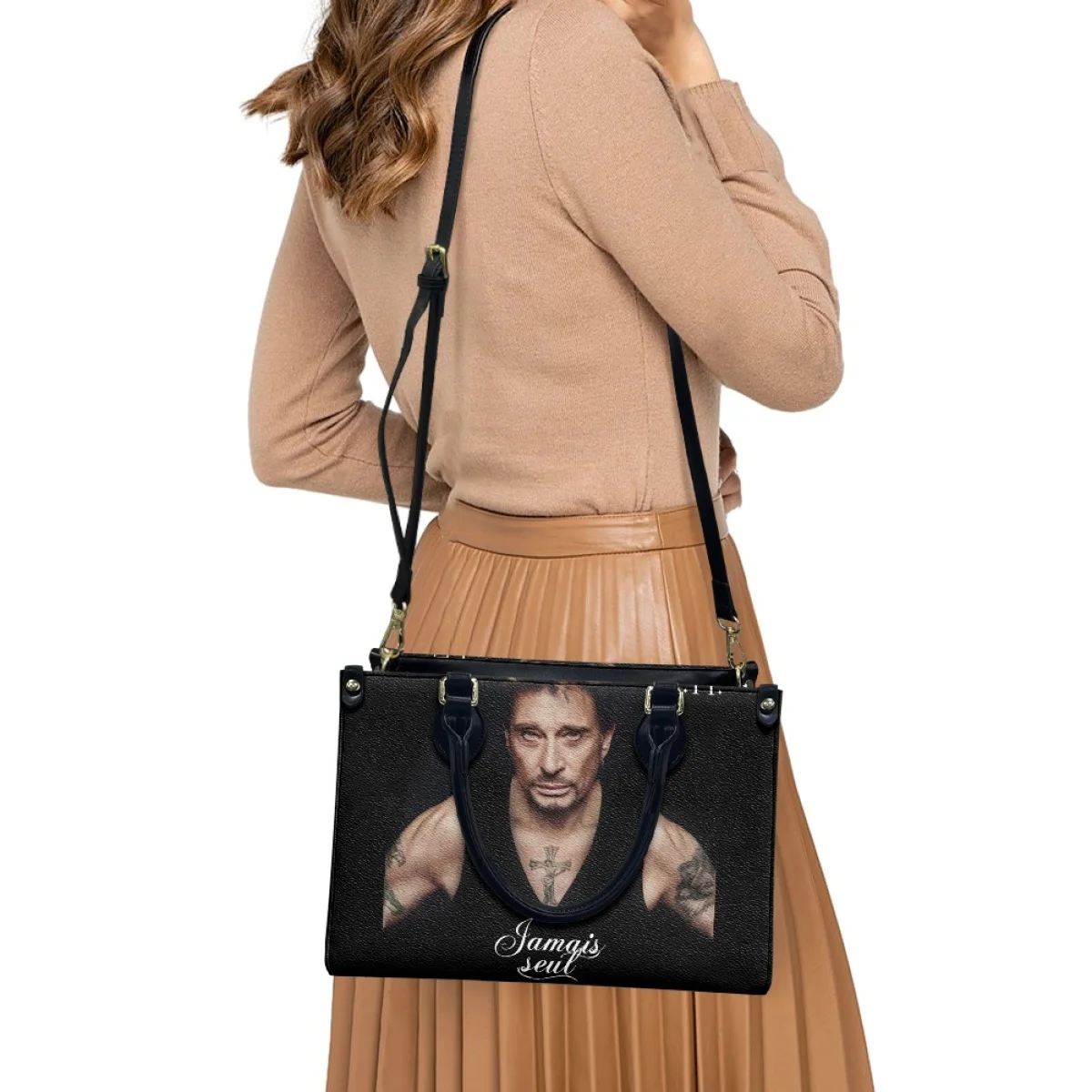 Women's Handbags Fans Gift Johnny Hallyday Rock Singer Print Luxury PU Leather Totes Large Capacity Shoulder Bag for Youth Girls
