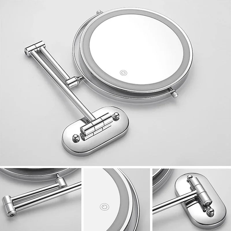 Bathroom White Smart Makeup Mirror 8-inch Folding LED Makeup Mirror 3X Magnification Double-sided Battery Mirror 4