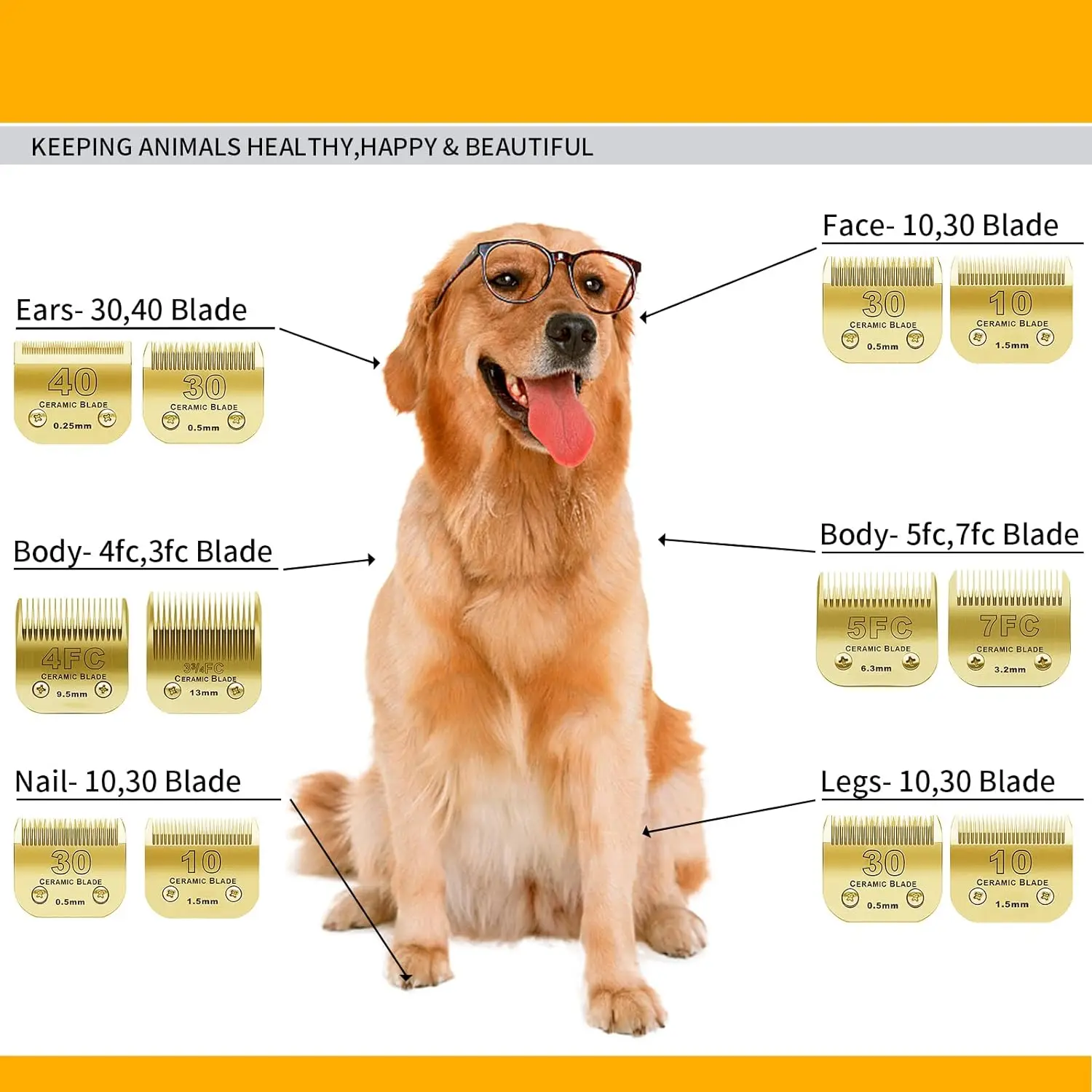 7FC/5FC/4FC/#10/#15/#30/#40 Detachable Pet Dog Clipper Ceramic Pro Blades Set For Andis,Oster A5,Wahl KM10 Series Clippers