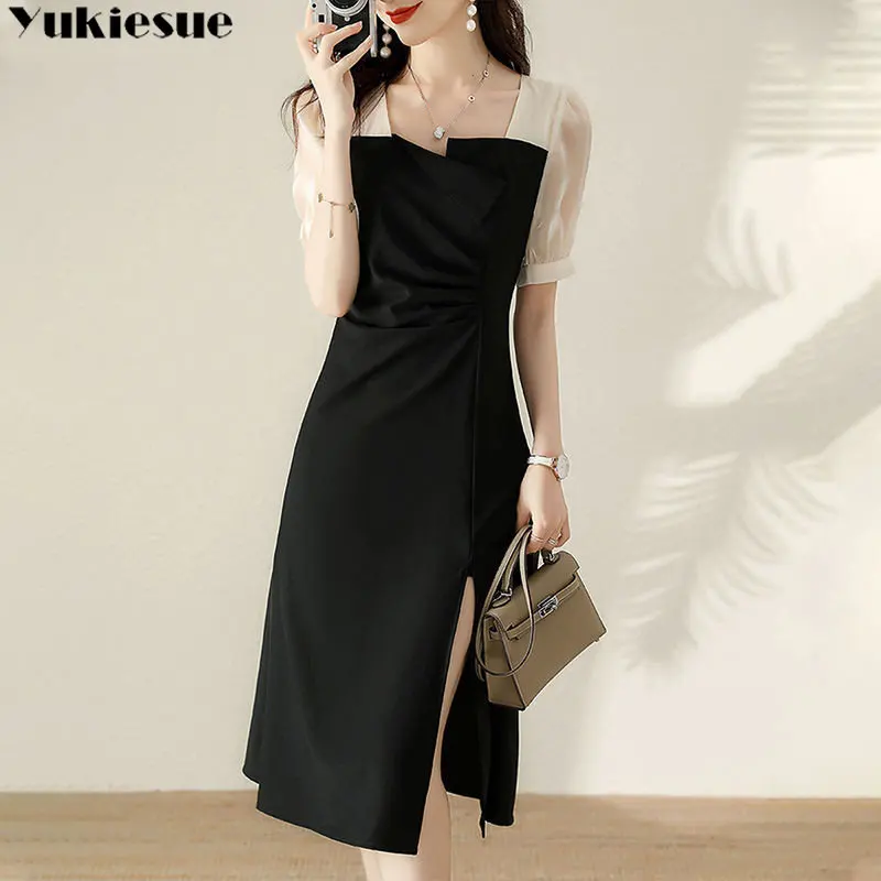 

Fashionable Gentle Design Sense 2023 Summer New Hepburn French Slim A-line Dress Irregular Panel Waist Wrap Up Dress Temperament