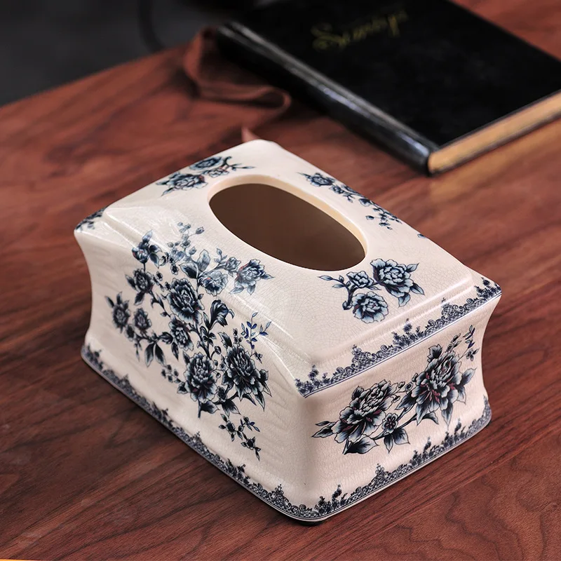 Ceramic Tissue Box Blue and White Porcelain Pattern Tissue Box Holder Napkin Holder Desktop Storage Container Home Decoration 4