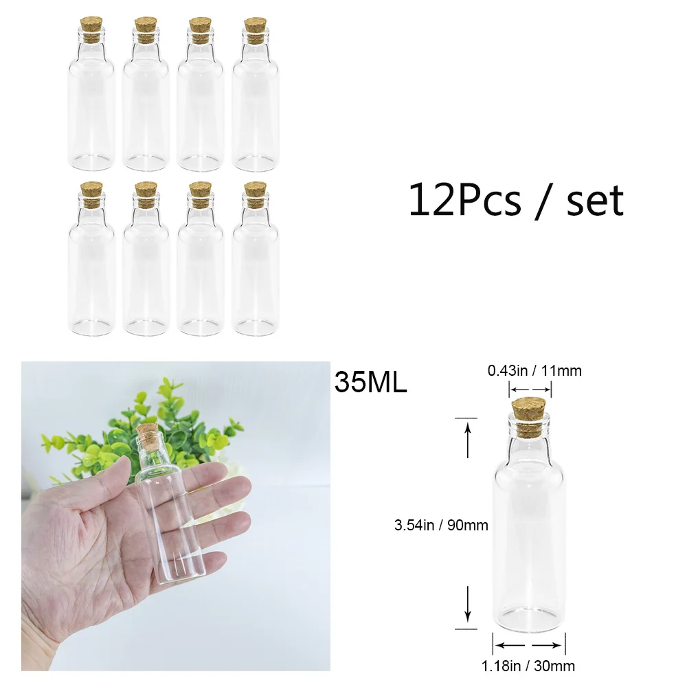 Clear Glass Wishing Bottle with Cork Drift, Wedding Vials Decoration, Mini Bottle for Travel, Gifts, DIY Jars, 12Pcs 6