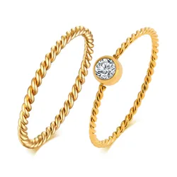 Elegant Chic Twisted Rope Slim Ring - Stainless Steel Wedding Band - 8 (1.5x1.3mm Set)