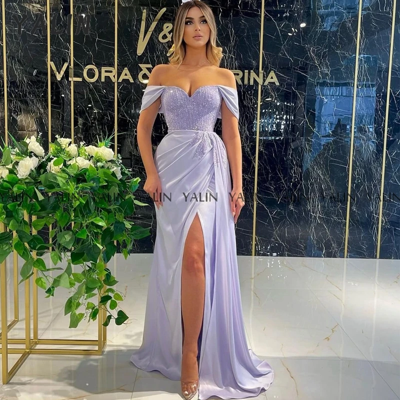 

YALIN Sweetheart Evening Grown Mermaid Sexy Party Dress Floor Length High Slit Off The Shoulder Sequins formal dresses