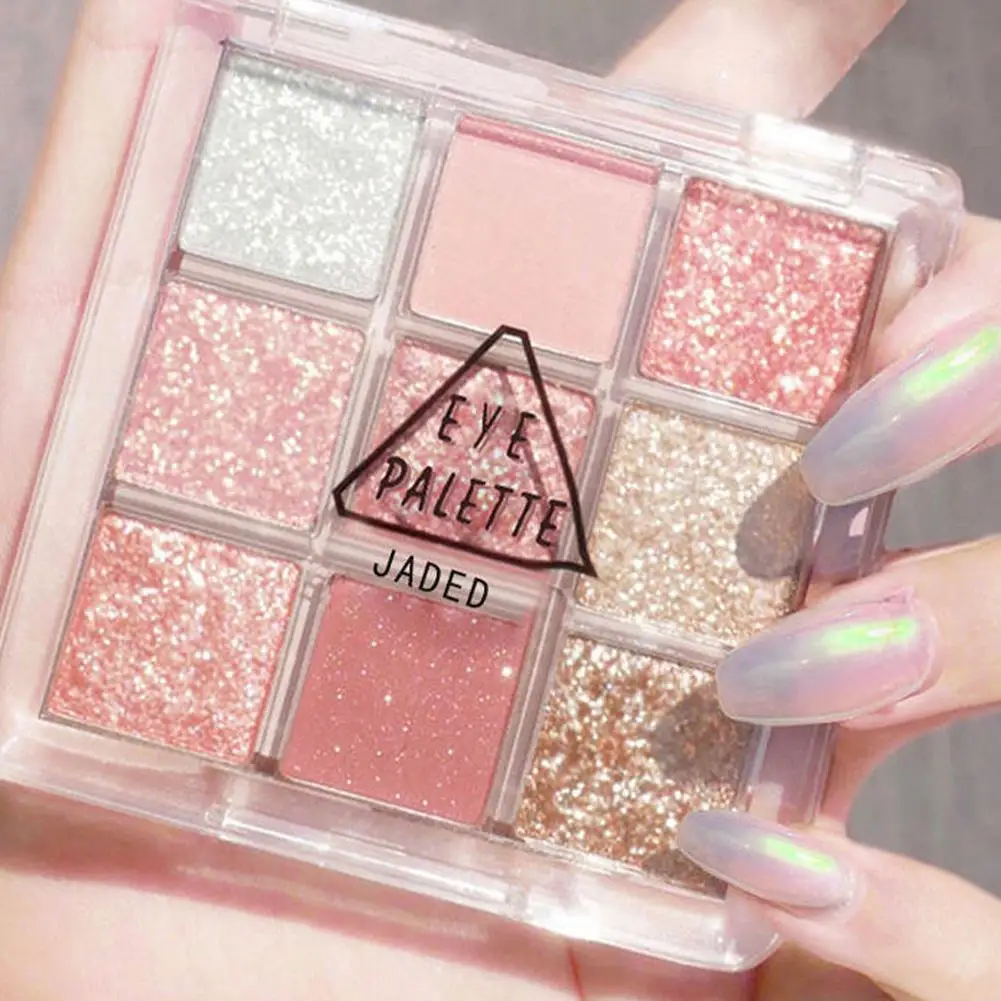 9/15 Colors Eye Shadow Palette Glitter Snowflake Diamond Pink Chocolate Brown Shades, Korean Contour Makeup For Charming Eyes 6