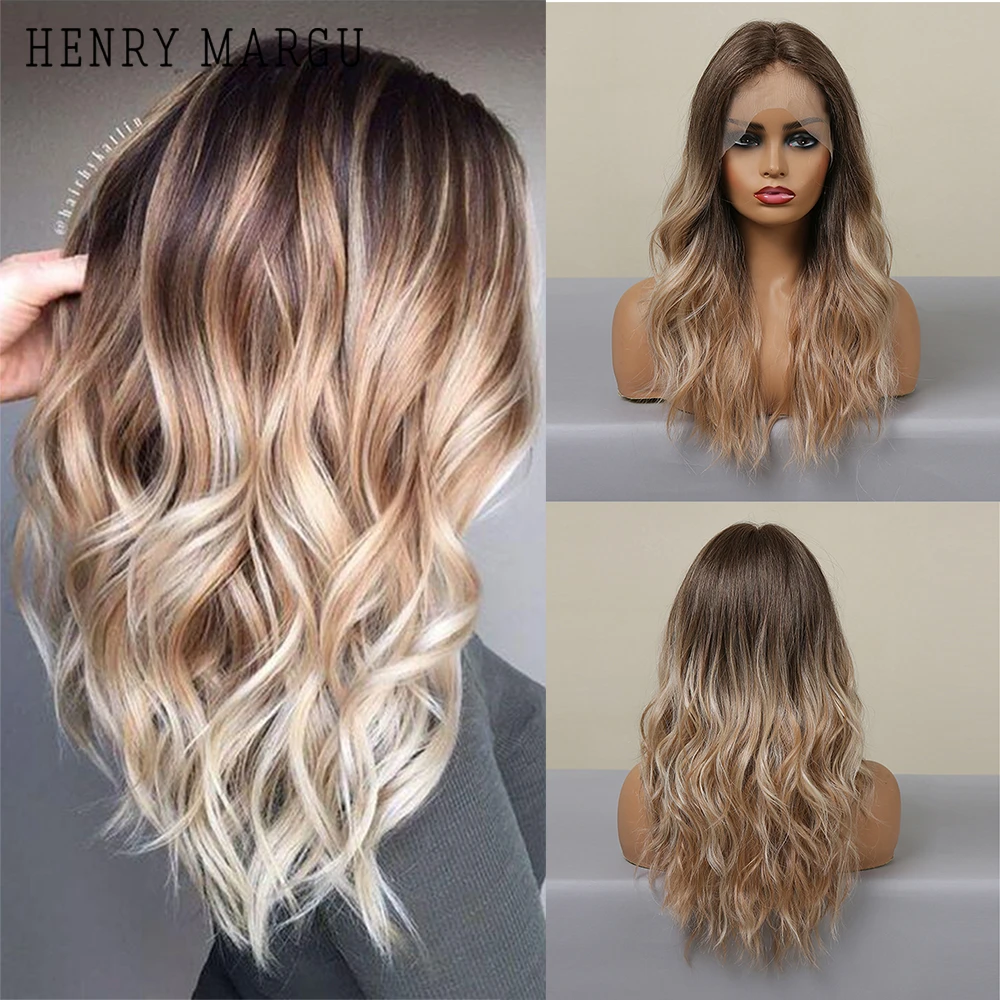 Henry Margu Long Brown To Blonde Ombre Lace Front Wigs Synthetic Hair Water  Wavy Wigs Cosplay Daily Heat Resistant Wig For Women - Synthetic Lace  Wigs(for Black) - AliExpress