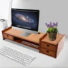 Bamboo Wood Monitor Stand with Storage Organizer Drawers Desktop Laptop Shelf Risers Stand for Home Office Use 2