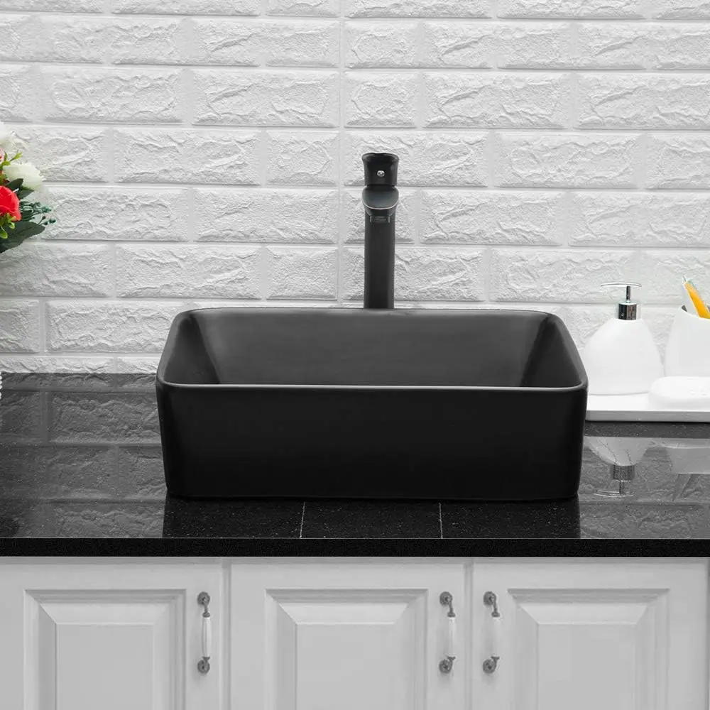1 Pc Bathroom Container Sink Rectangular 19 "x15" Counter Over Black Ceramic Container Sink Art Basin 5
