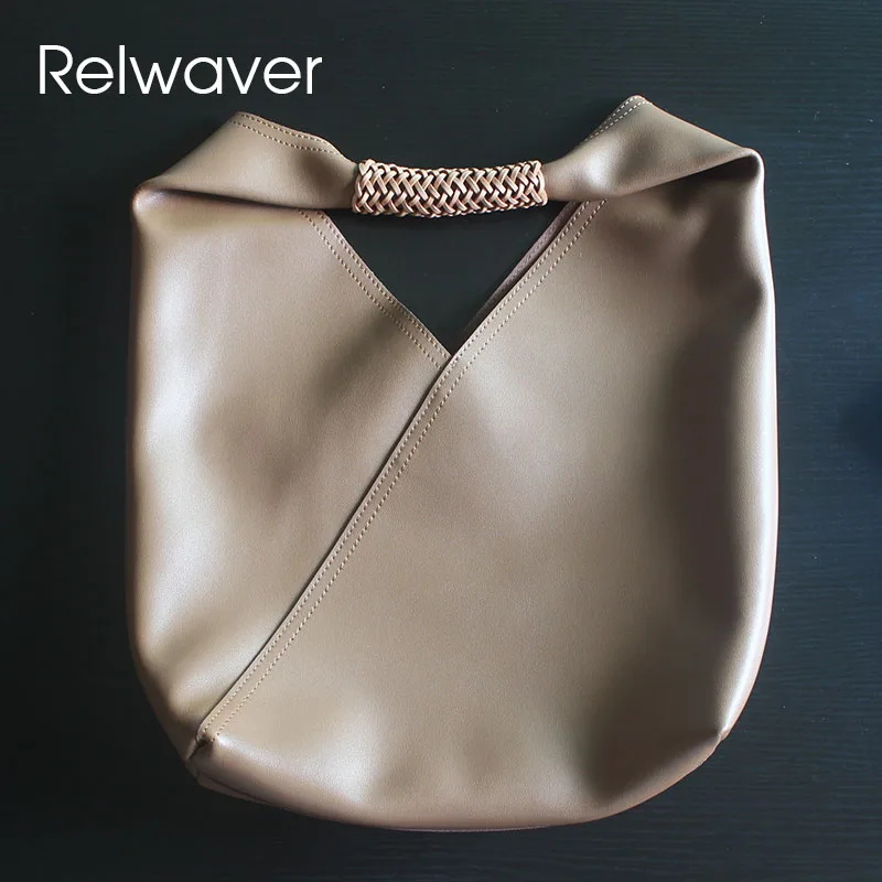 

Relwaver women shoulder bag cowhide split leather bucket 2024 spring summer big tote bag hollow handle composite women handbags