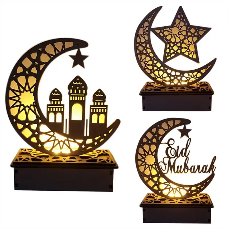 

Wooden Ramadan Eid Mubarak Decorations for Home LED Table Stand Moon Palace Decorative Light Islam Muslim Event Party Supplies