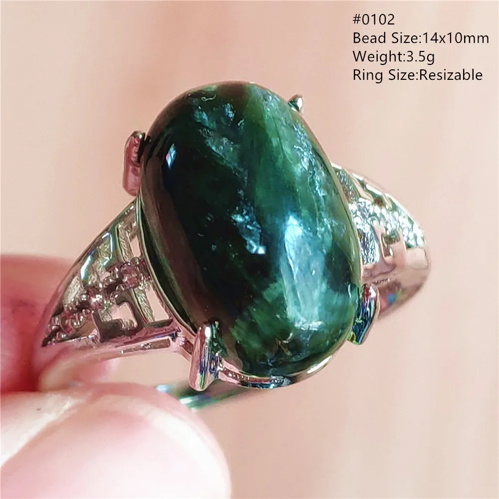 silver rings Natural Green Seraphinite Adjustable Size Ring Women Men Seraphinite Ring Clinochlore Oval Gemstone 925 Sterling Silver AAAAAA gucci ring