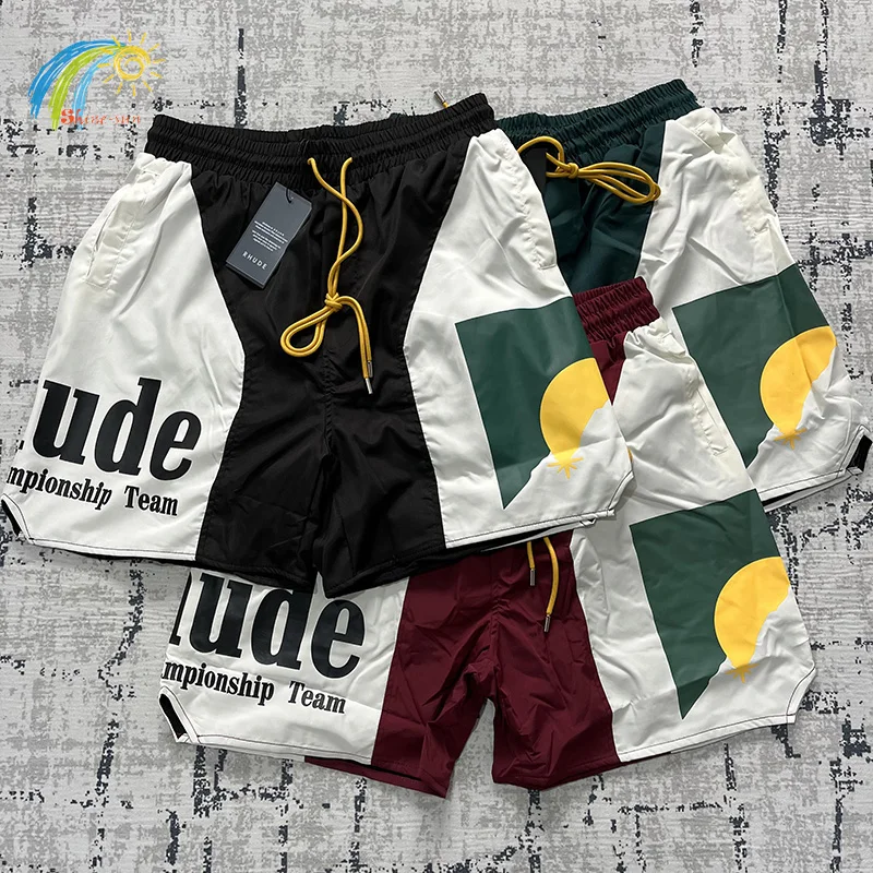 

Summer RHUDE Shorts Men Women Casual Best Quality Quick Drying Beach Simple Moonlight Sunset Breeches Inside Mesh Drawstring