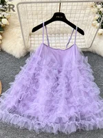 SINGREINY Summer Birthday Party Dress Strapless French Style Solid Sundress Ladies Sexy Gentle Vacation Mesh Loose Tutu Dress - Image 4