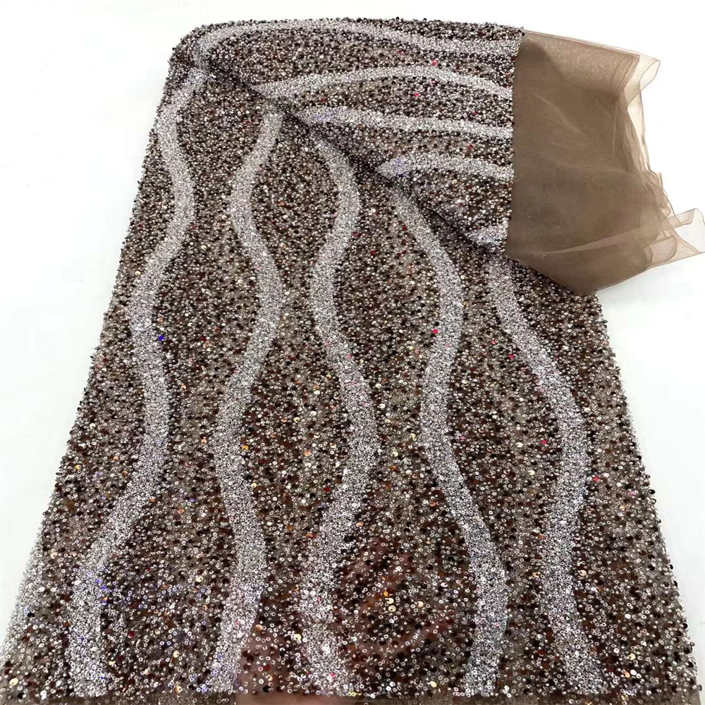 

Африканская кружевная ткань 2024, высококачественное элегантное кружево, нигерийские блестки, вышитые Французские тюлевые бусины, кружевная ткань для шитья