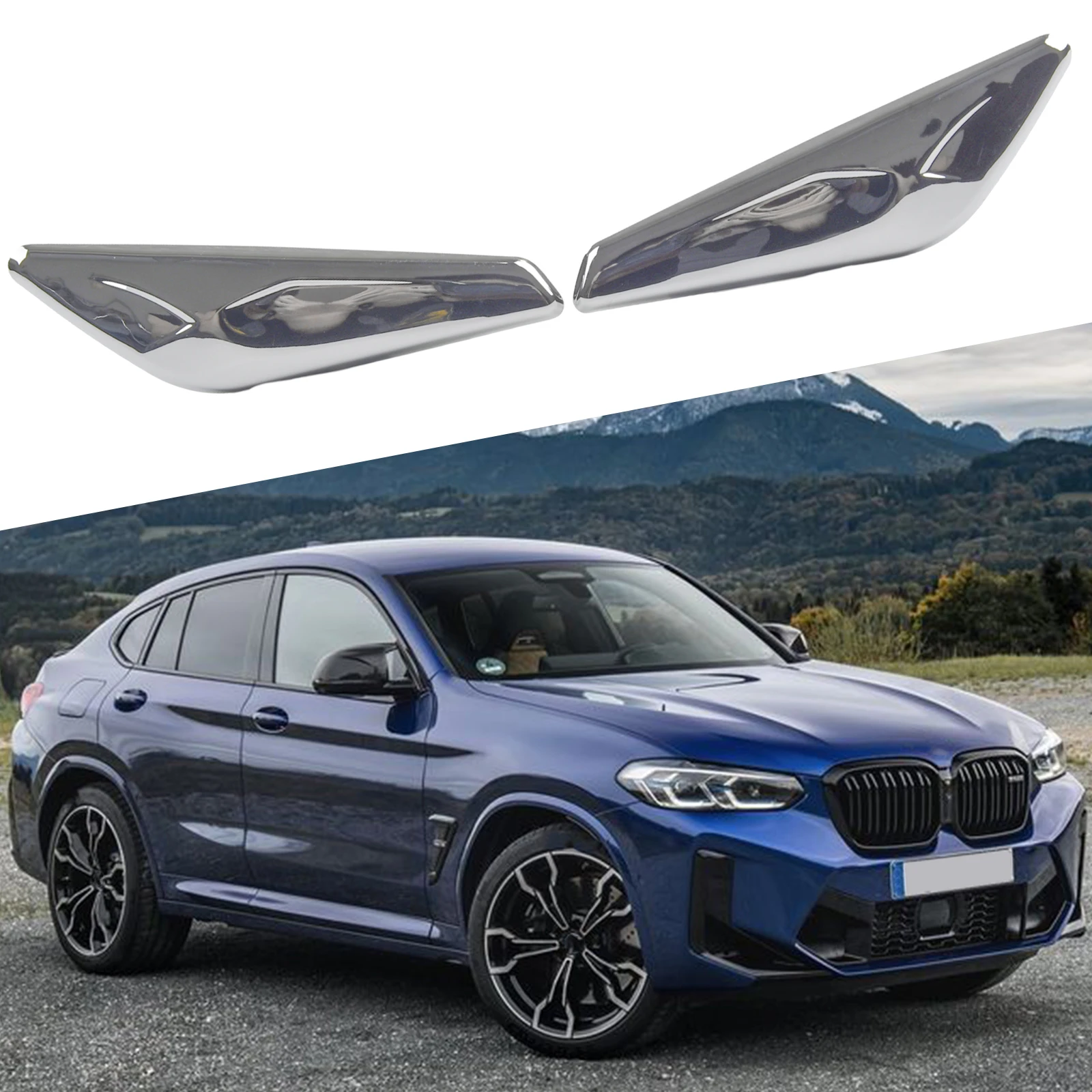 BMW용 크롬 마감 처리된 펜더 앞 좌우 사이드 커버 2개 세트, X3 F25 및 X4 F26 호환