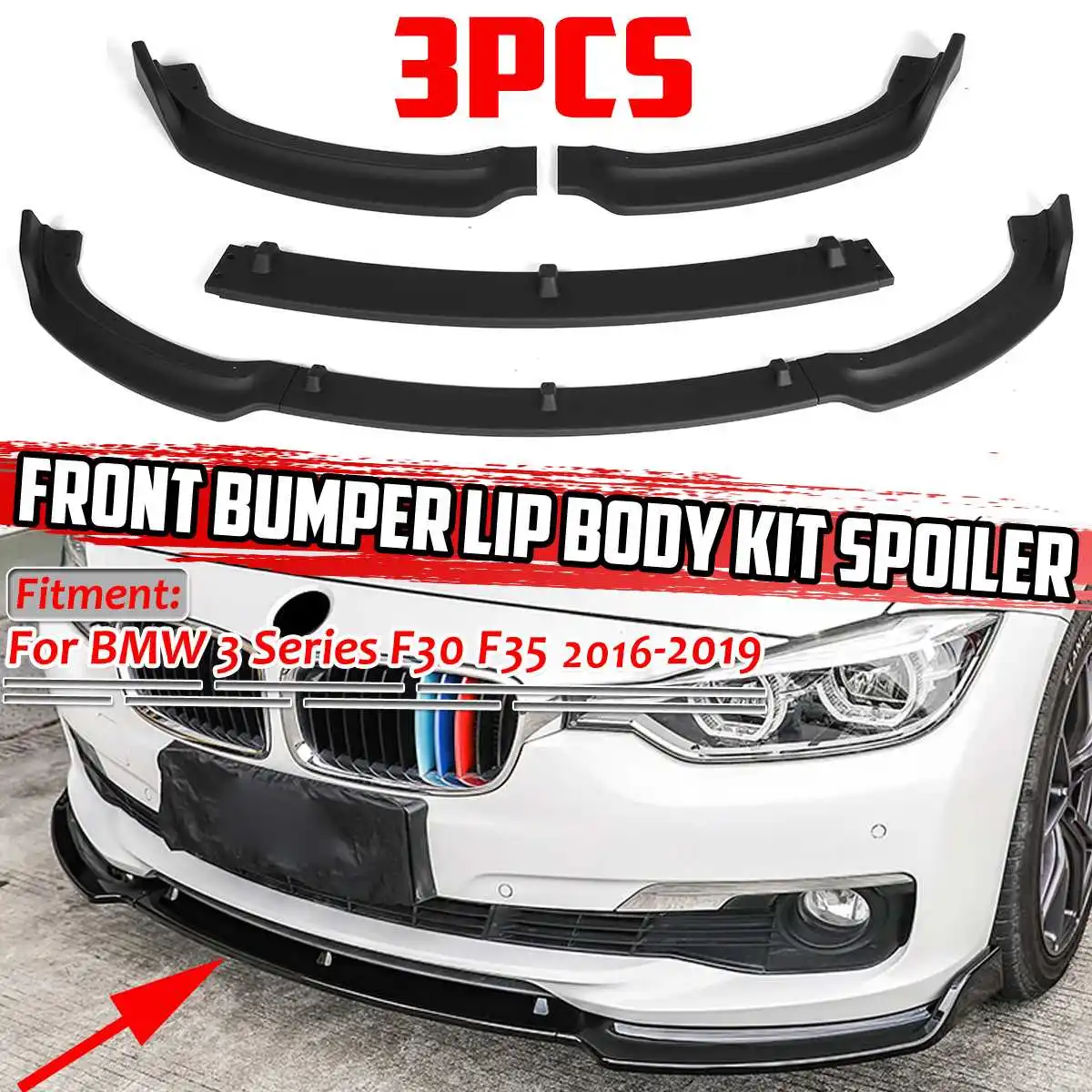 

F30 F35 Front Lip 3Pcs Car Front Bumper Splitter Lip Spoiler Body Kit Diffuser For BMW 3 Series F30 F35 2016-2019 Accessories